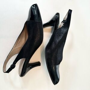 BEAUTIFEEL Israel Slingback Black Patent Shimmer Suede 3” Heel EU 40, US 9.5
